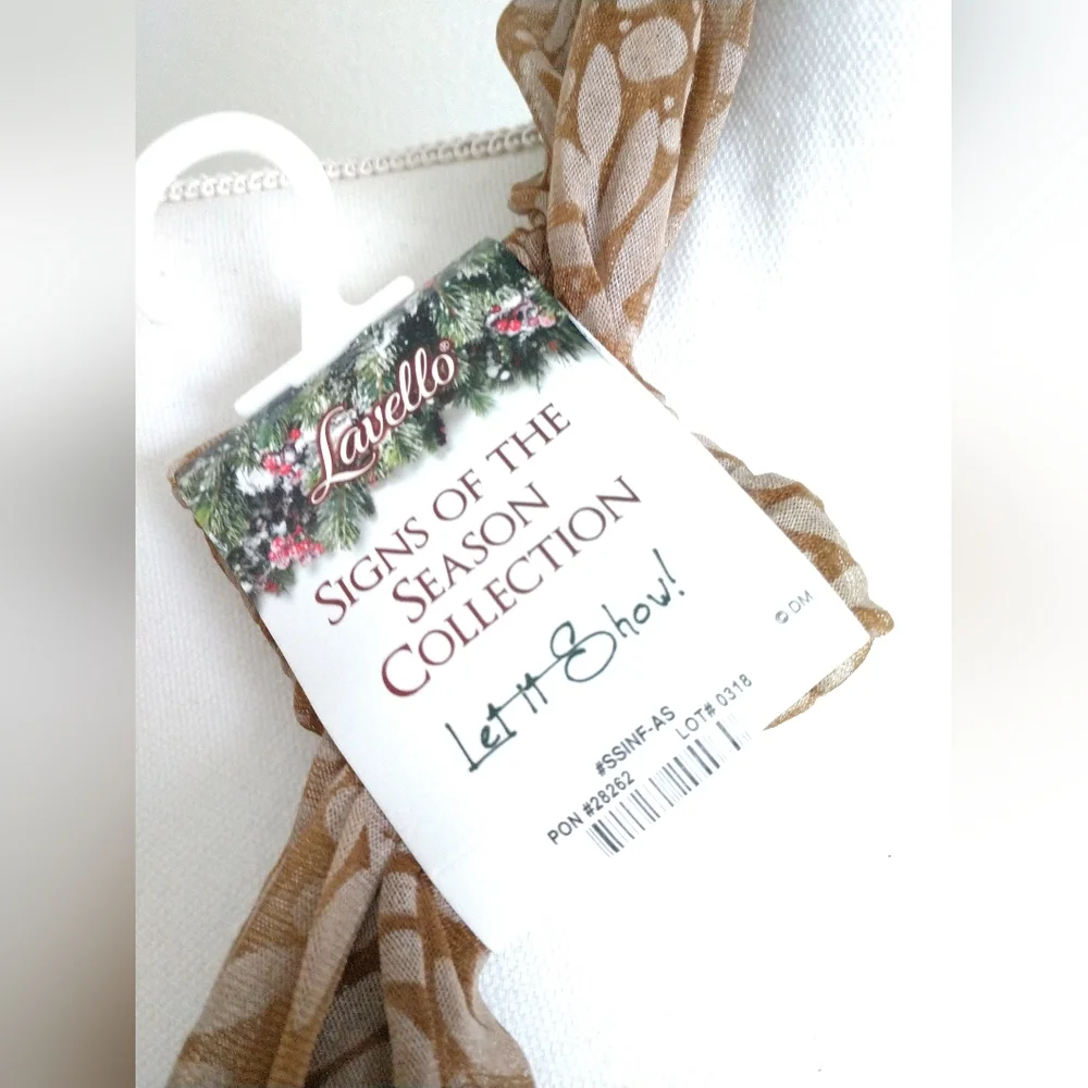 NEW Lavello Infinity Scarf Holiday Winter Brown White Leaves Berries Dot Print